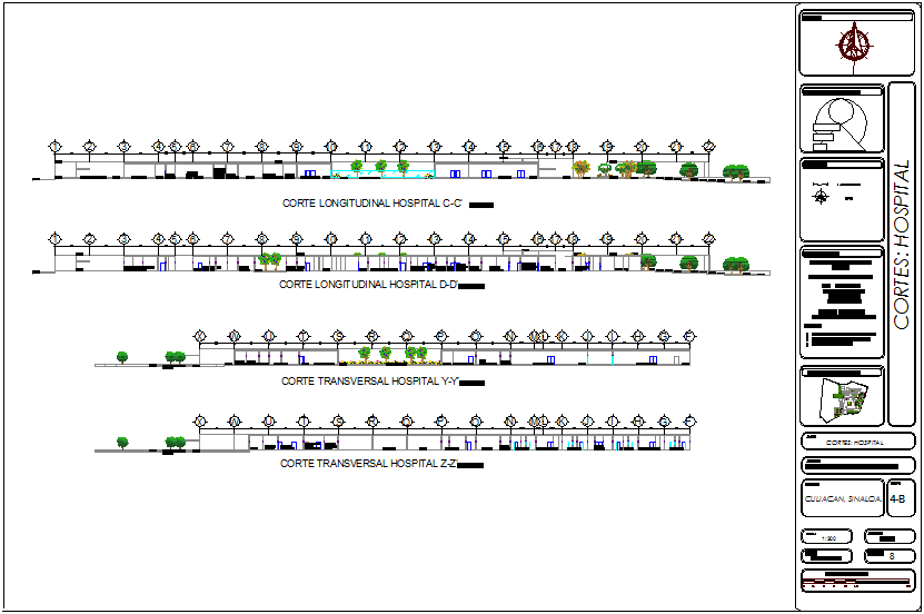 Section view with different axis of hospital dwg file