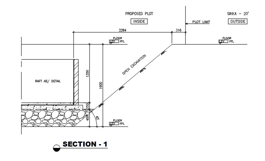 Section 1 of foundation details in AutoCAD 2D, dwg file, CAD file