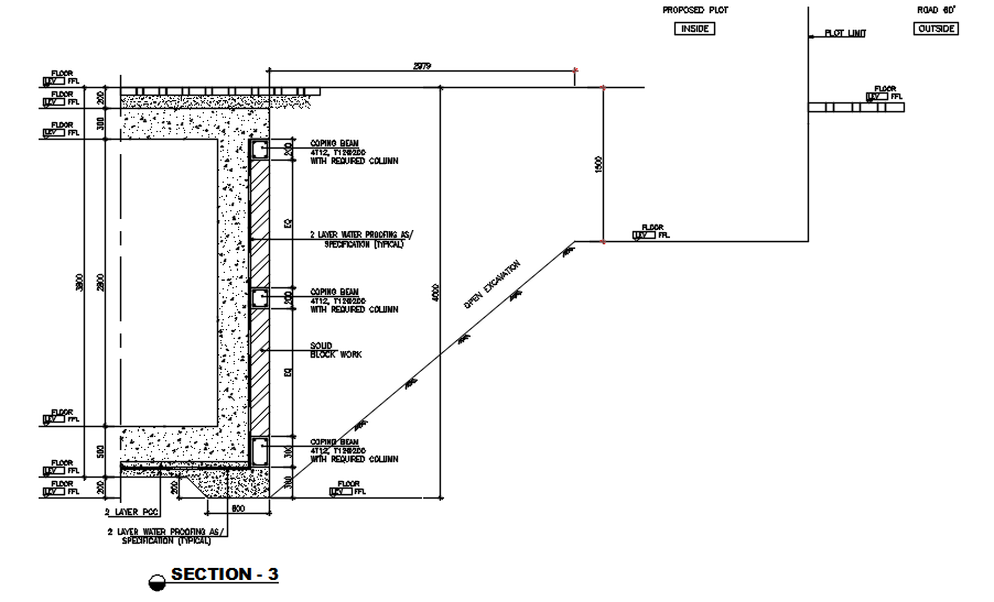 Section 3 of foundation in detail AutoCAD drawing, dwg file, CAD file