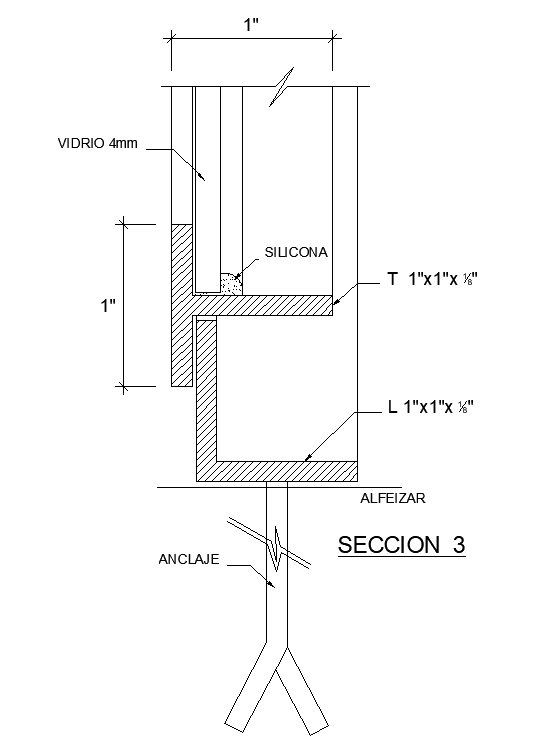 Section 3 view of 1600x1000m door is given in this AutoCAD model. Download now.