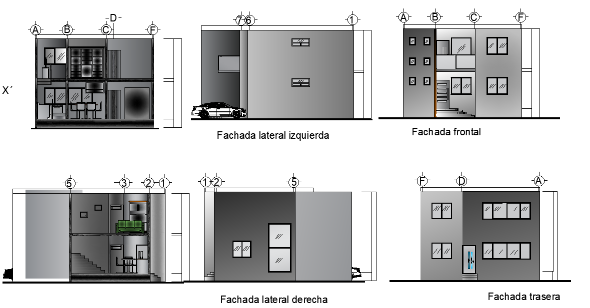 Section 8x12m home cum office plan is given in this Autocad DWG drawing file.Download the Autocad drawing file.