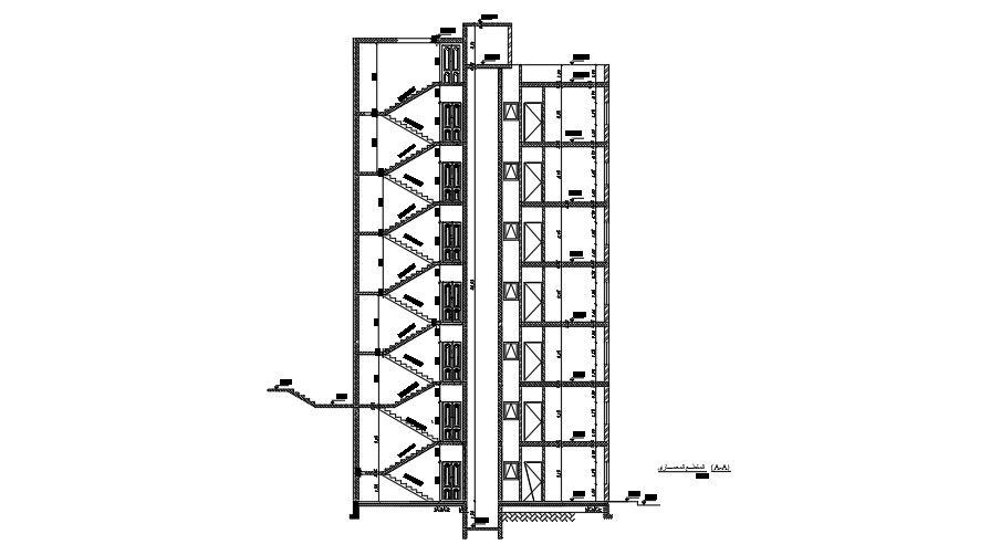 Section A-A' Of 24x14 Meter Apartment Building CAD File