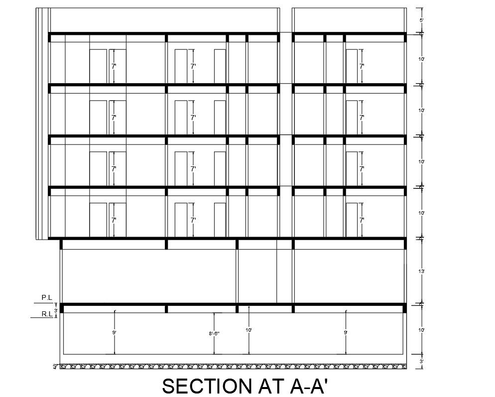 Building Section AA AutoCAD 2D DWG Drawing Layout