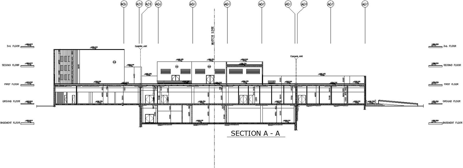 Section AA with structure detail AutoCAD drawing