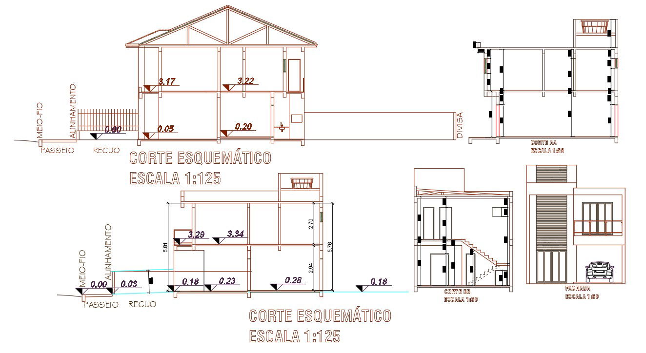 Section And Elevation Design Of House Building CAD Drawing