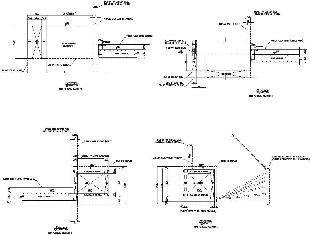 Section Detail drawings of structure layout of AutoCAD, dwg files.