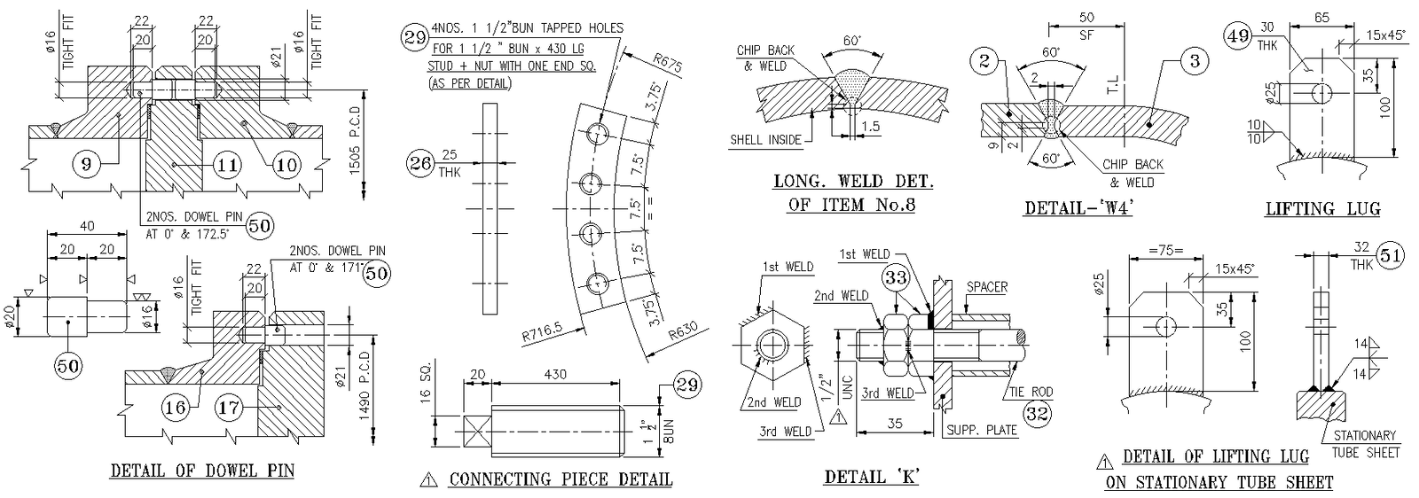 Dowel Pin Lifting Lug and Connecting Piece Section DWG File