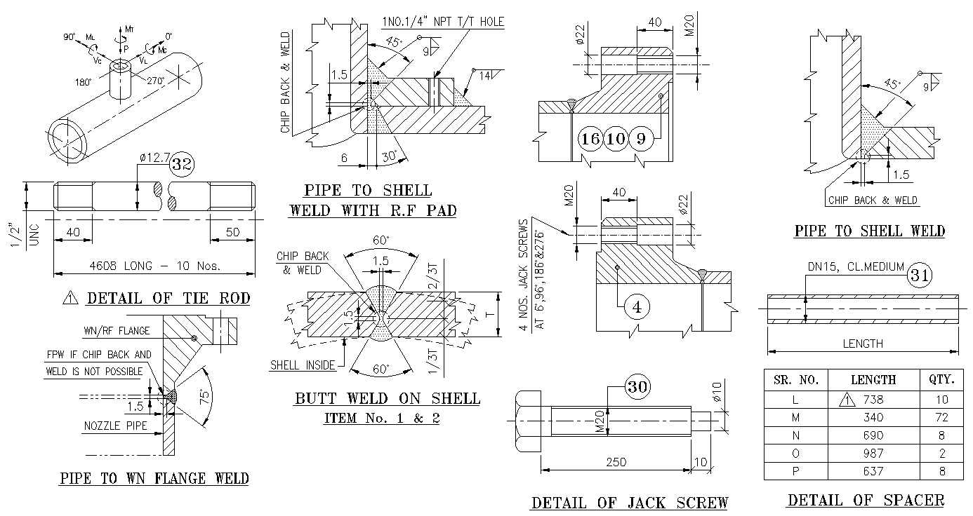 Tie Rod and Spacer Section Detail DWG for AutoCAD Machinery