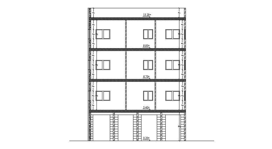 Section Of 10x10 Meter Apartment Building DWG File Download