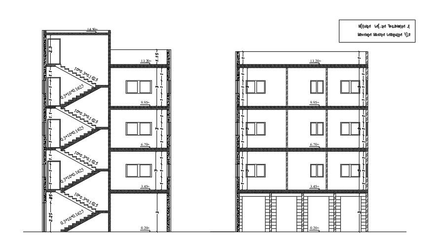 Section Of 10x10 Meter Apartment Building DWG File