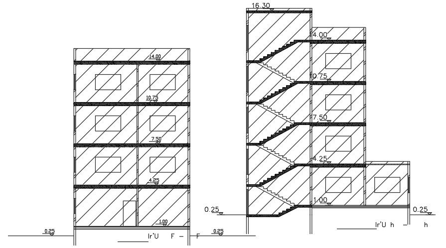 Section Of 10x13 Meter Apartment Building DWG File
