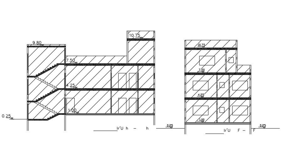 Section Of 10x18 Meter House Building DWG File