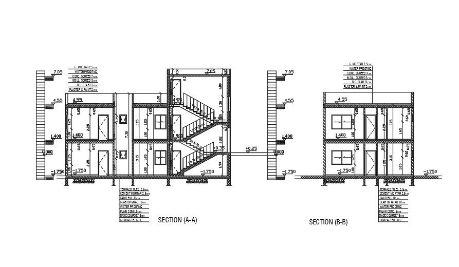 Section Of 11x19 Meter House Building DWG File