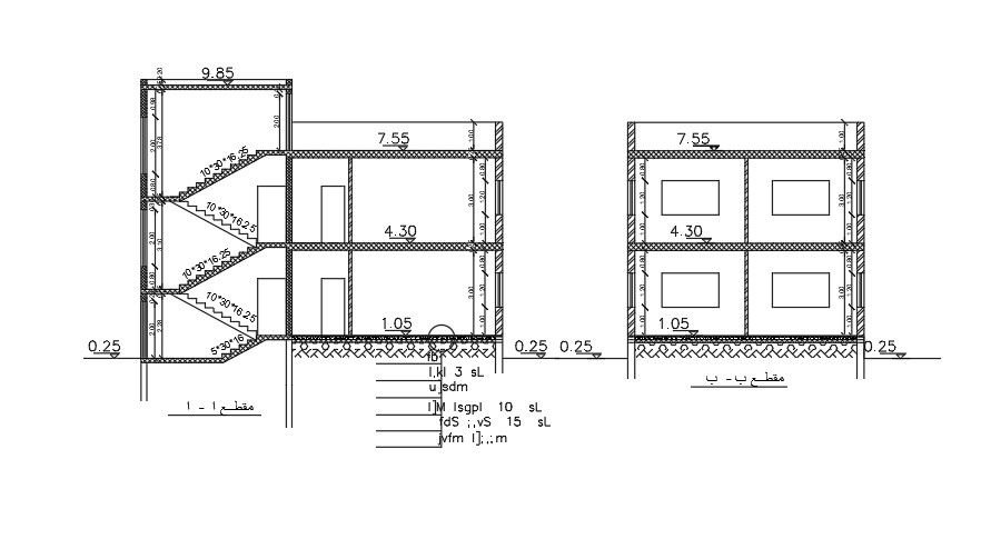 Section Of 13x10 Meter House Building DWG File