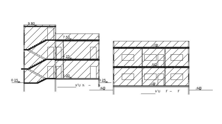 Section Of 13x13 Meter House Building DWG File