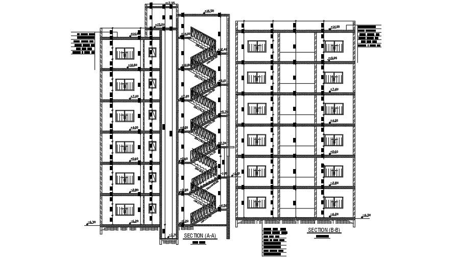 Section Of 13x14 Meter Apartment Building DWG File