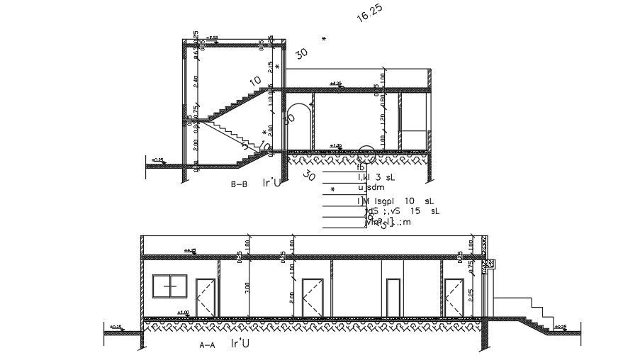 Section Of 13x19 Meter House Building DWG File