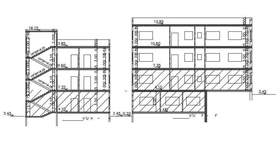 Section Of 13x21 Meter Apartment Building DWG File