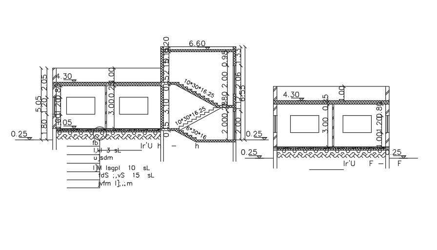 Section Of 13x9 Meter House Building DWG File