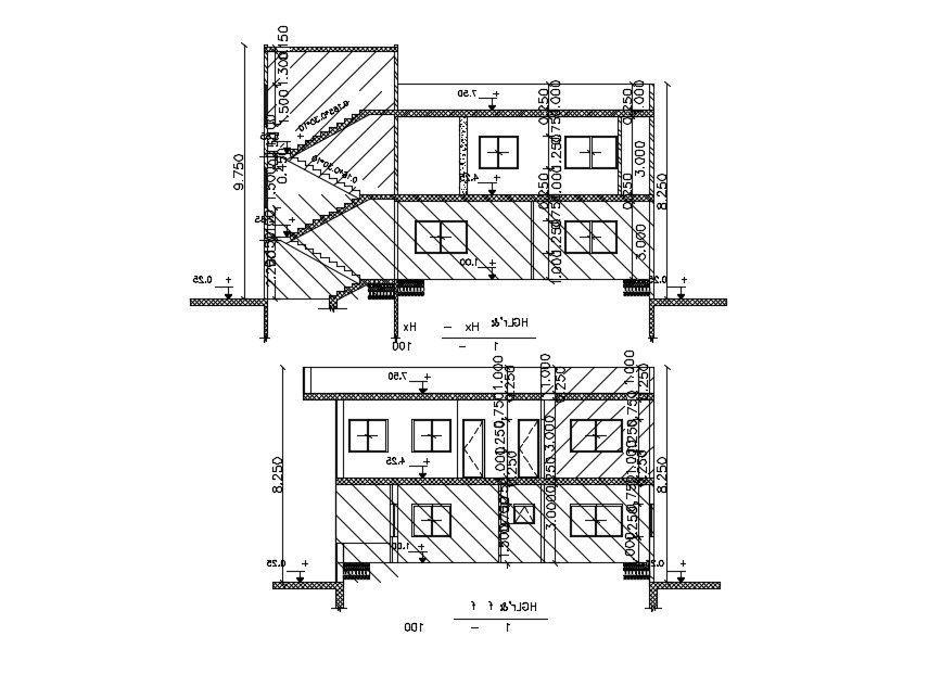 Section Of 14x13 Meter House Building CAD File