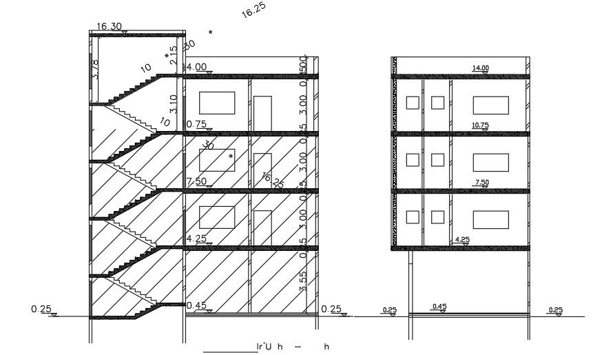 Section Of 14x14 Meter Apartment Building DWG File