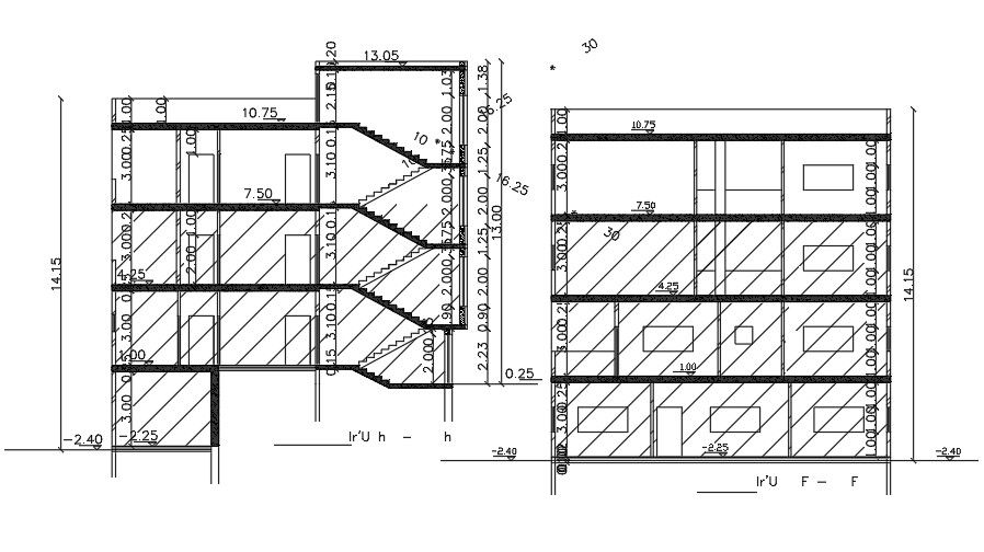 Section Of 14x14 Meter House Building DWG File