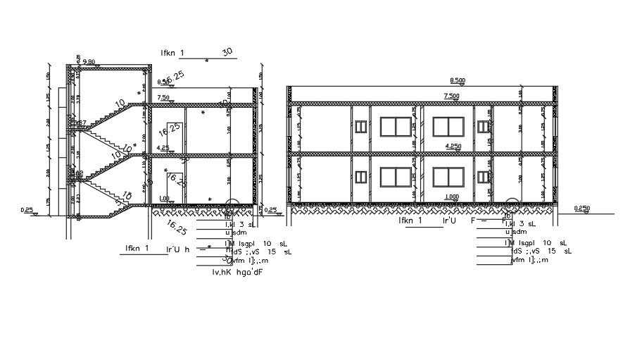 Section Of 14x18 Meter Apartment Building DWG File