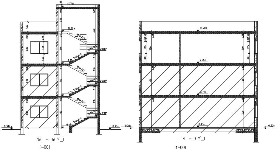 Section Of 14x9 Meter Apartment Building DWG File