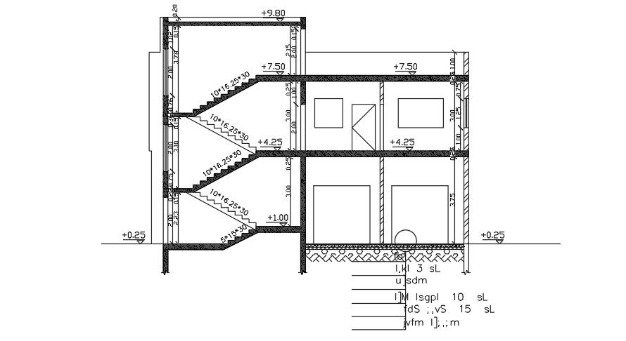 Section Of 14x9 Meter House Building DWG File