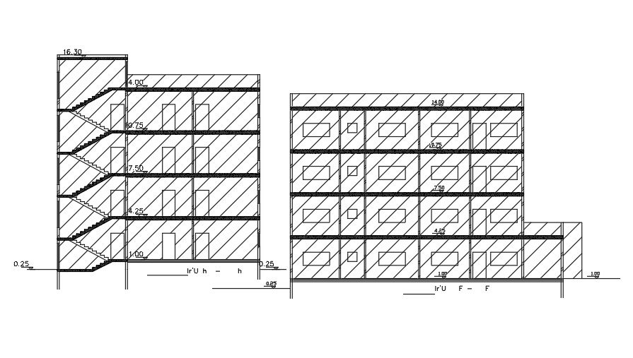 Section Of 15x18 Meter Apartment Building DWG File
