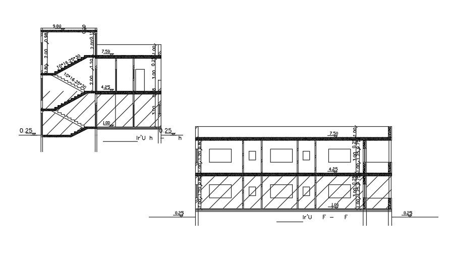 Section Of 15x18 Meter House Building DWG File