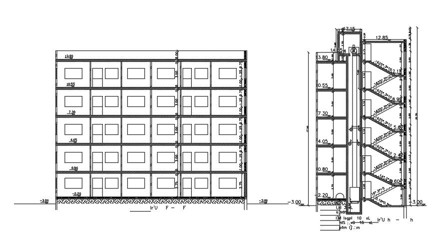 Section Of 22x11 Meter Apartment Building DWG File