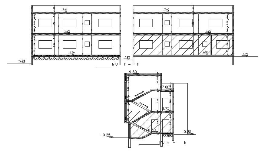 Section Of 50x20 Meter House Building DWG File