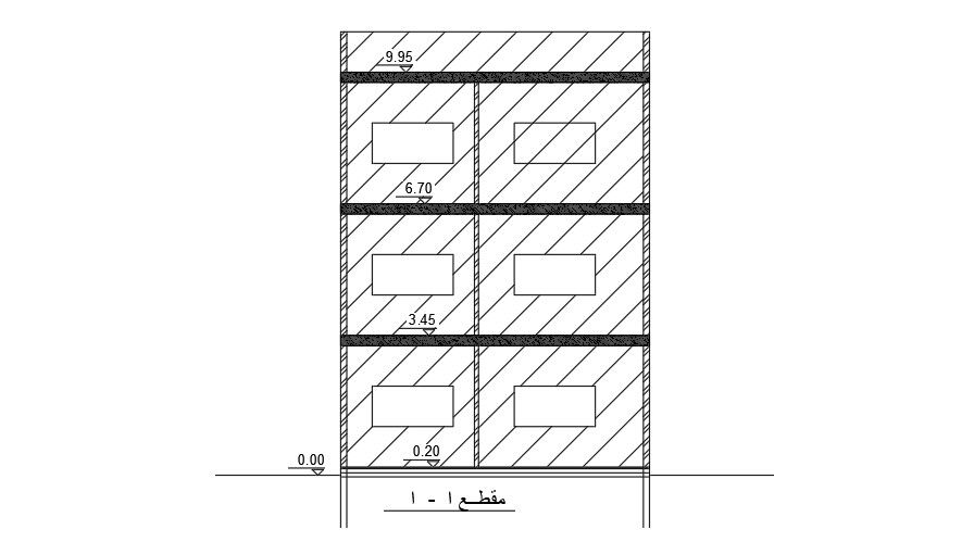 Section Of 8x14 Meter Apartment Building DWG File