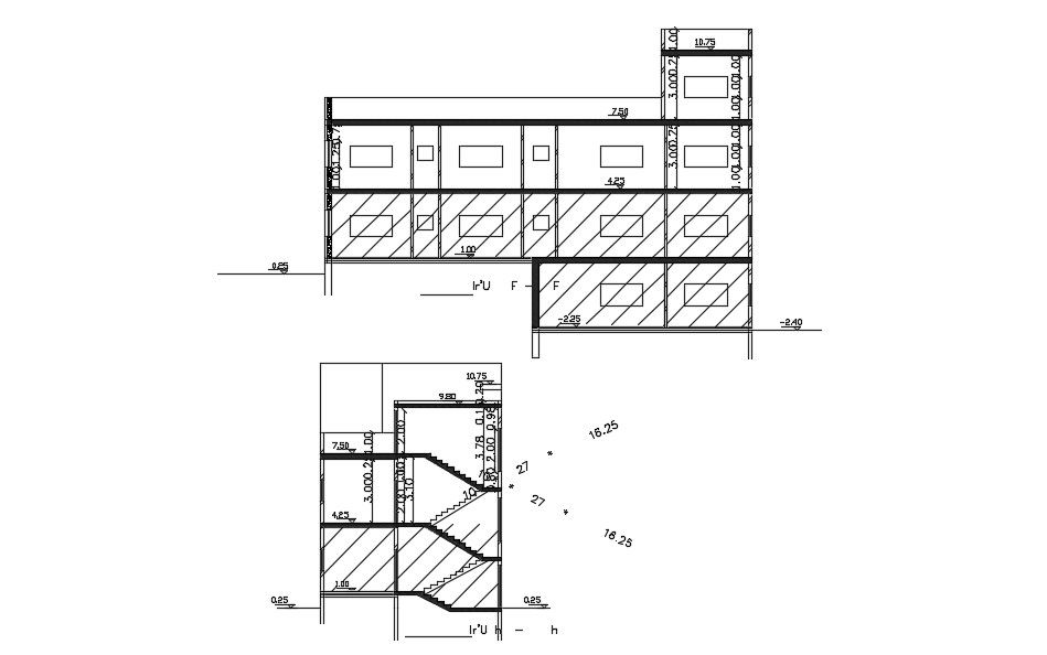 Section Of 9x29 Meter Apartment Building DWG File