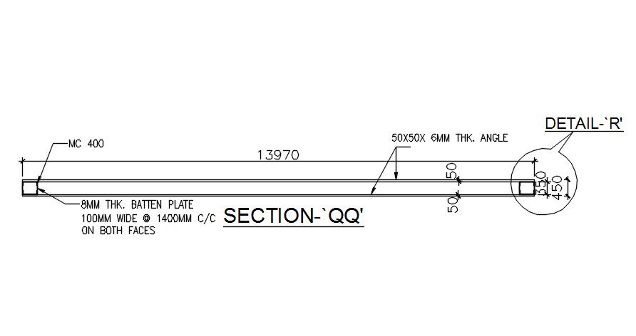 Section QQ of steel plate in detail AutoCAD drawing, dwg file, CAD file