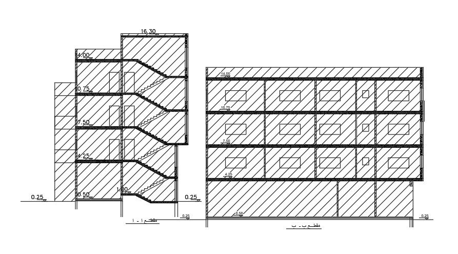 Section View Of 21x14 Meter Apartment AutoCAD DWG File