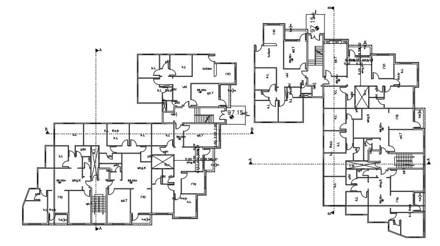 Section View Plan Of 38x30 Meter Apartment DWG File