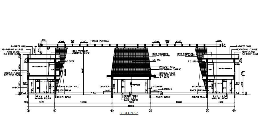 Section ZZ of factory design in detail AutoCAD drawing, dwg file, CAD file