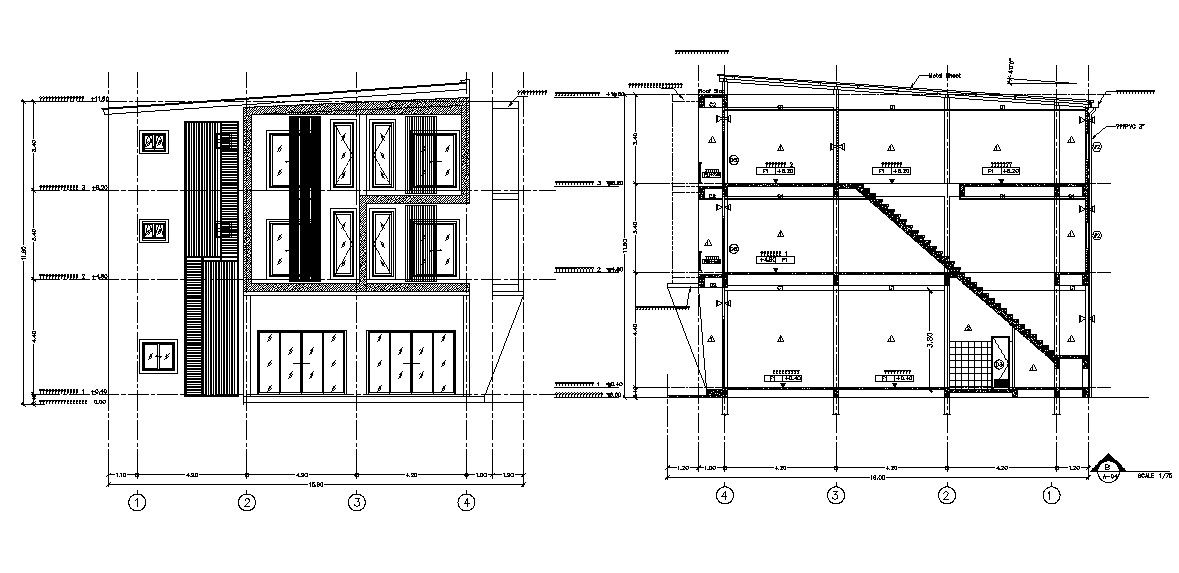 Sectional Elevation Of a Building AutoCAD File Free Download