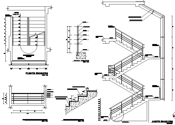 Sectional and elevation details of staircase