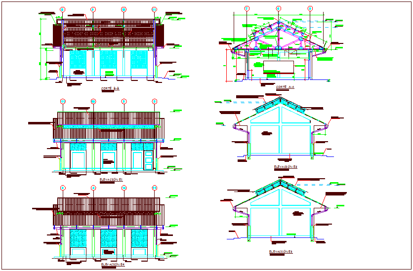 Sectional and elevation view of school dwg file