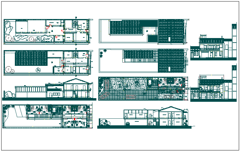 Sectional detail and elevation of a building dwg file