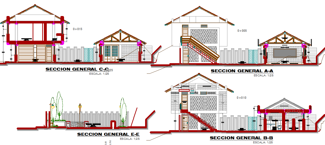 Sectional detail and elevation of a school dwg file