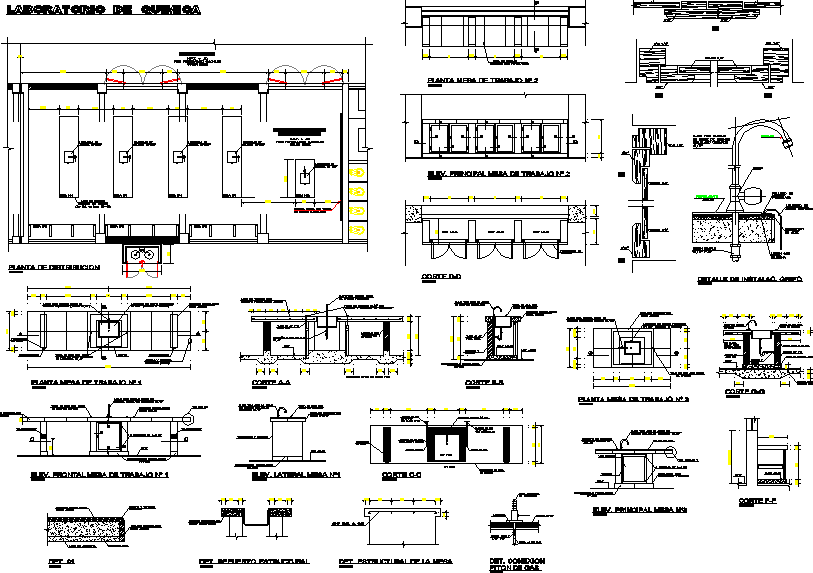 Sectional detail of a chemistry laboratory dwg file
