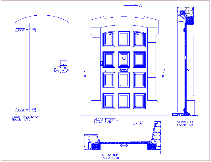 Sectional detail of door with view of door