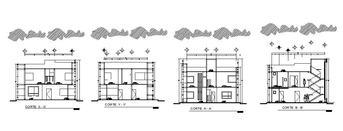 Sectional detail of two story house in autocad software