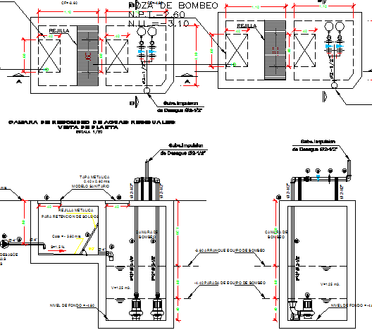 Sectional details of a machinery and its elevation dwg file