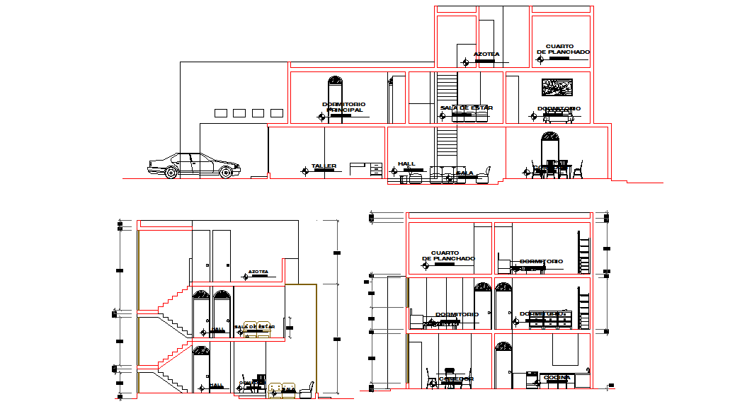 Sectional details of a bungalow dwg file 