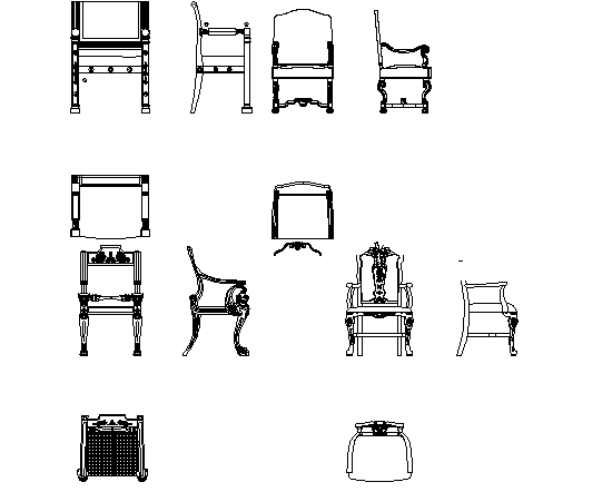 Chair Sectional Details with Top and Front Views in DWG file